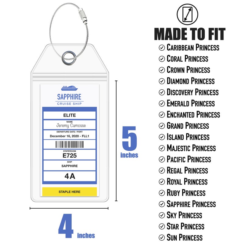 Cruise On Princess Cruise Luggage Tag Holder by Cruise On [4 Pack] Fits All Princess Ships & Tags, Cruise Essentials 2026 & 2027 - Clear Luggage Tags - Image 3